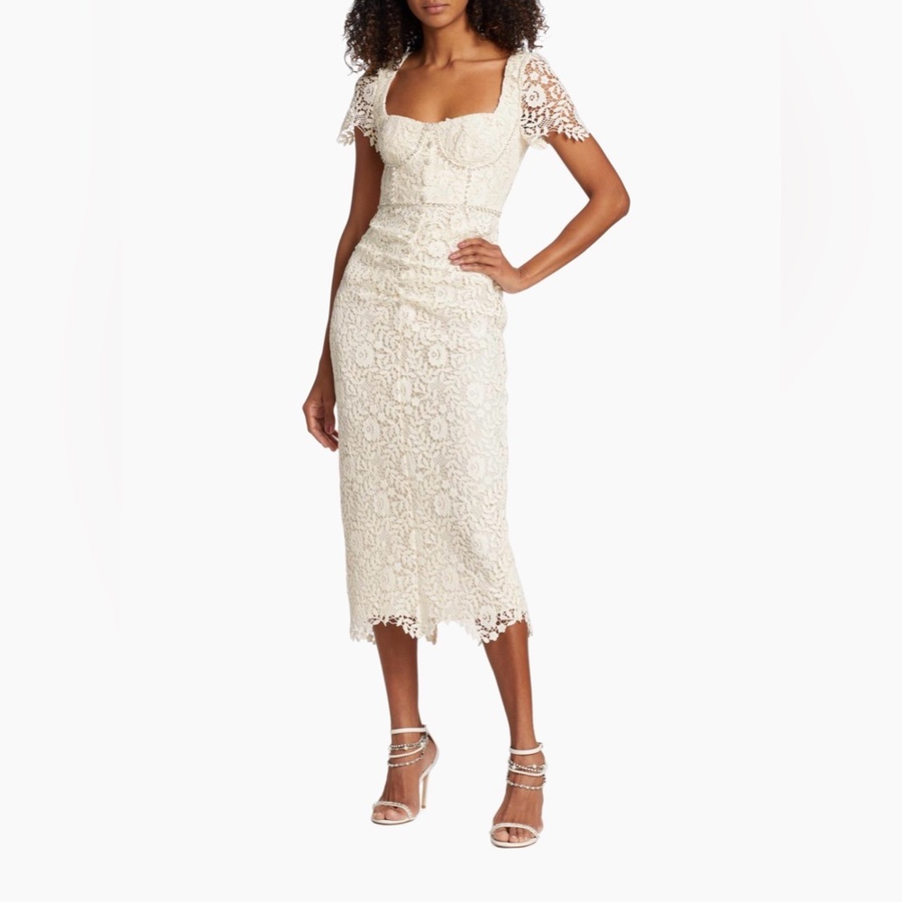 NWT Self Portrait Cream lace, and crystal midi dress. NWT